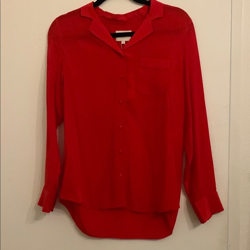 Sezane Red Silk Button-Down Shirt